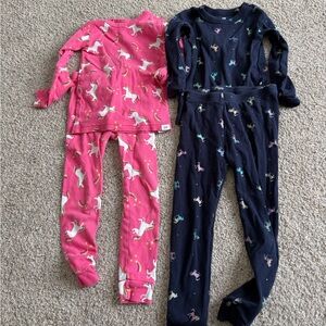 Set Of 2 GAP Toddler 4T Girl Unicorn Pajama Sets Long Sleeve Pink And Navy